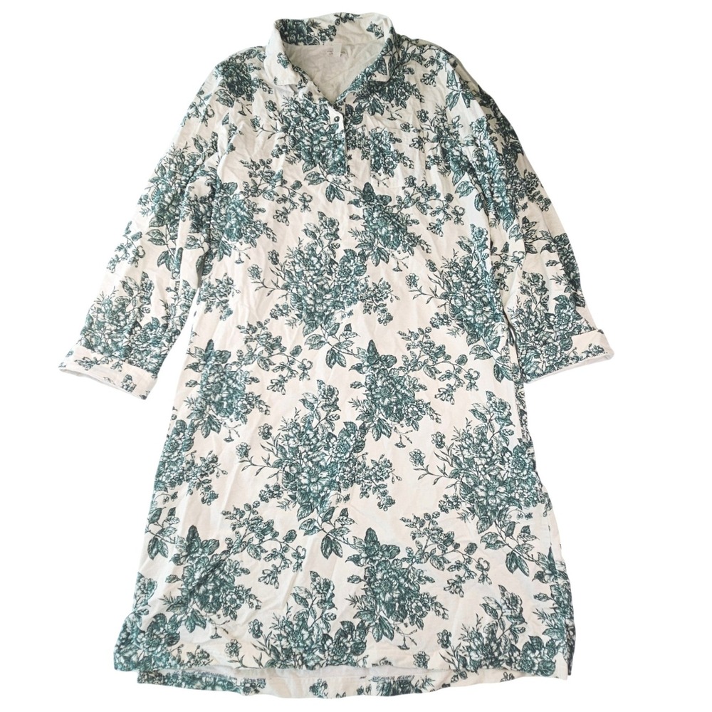 Garnet Hill Organic Cotton Floral Toile Nightgown XL Green White 500622